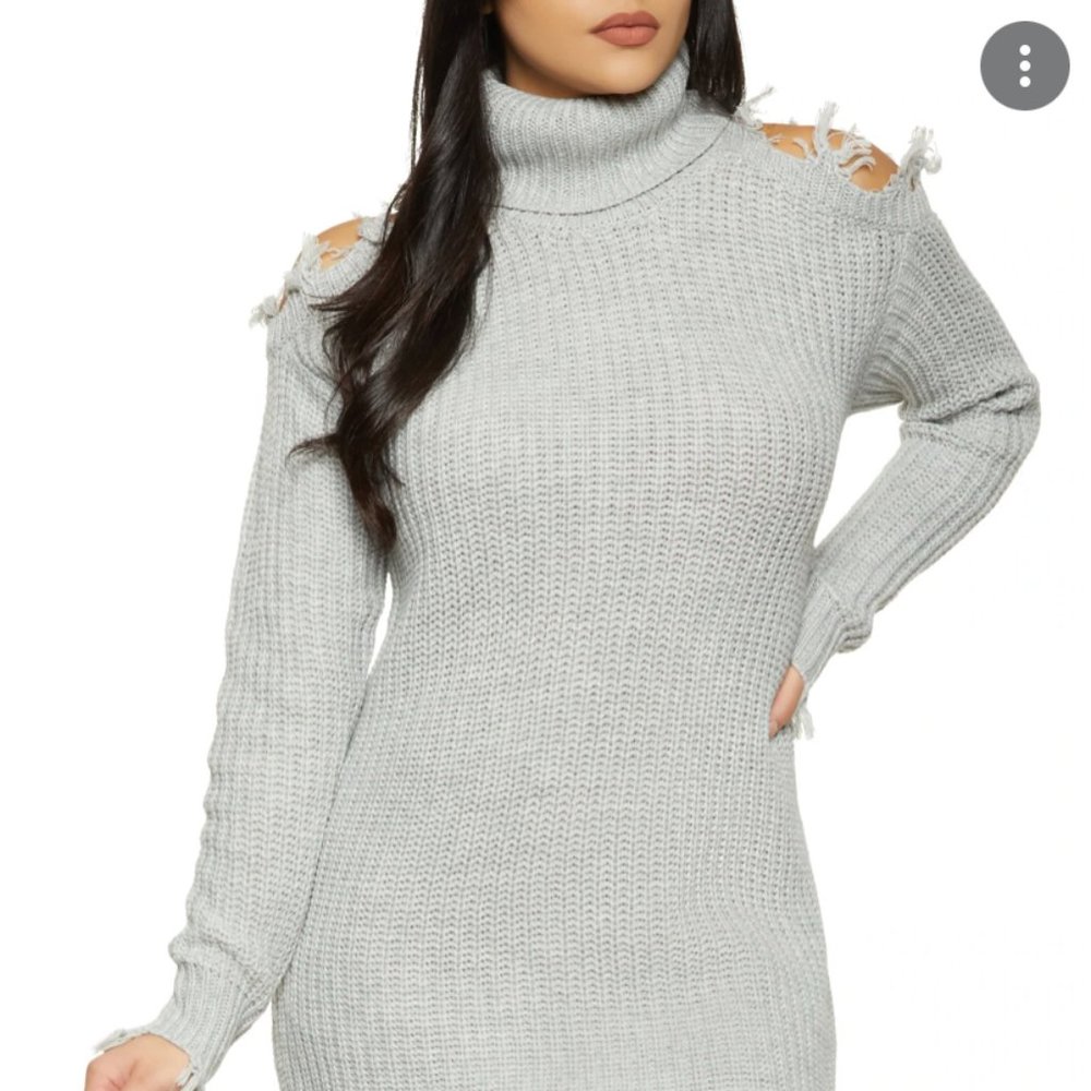 ALMOST FAMOUS Grey Cold Shoulder Turtleneck Sweater Dress